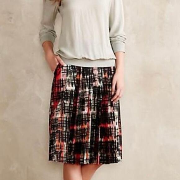 Fynn and Rose Women’s Abstract Pleated Midi Skirt Sz. 4 Anthropologie - Picture 3 of 14